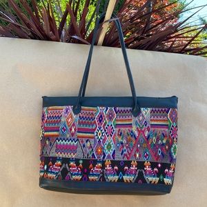 Vintage huipil shoulder bag vegan leather